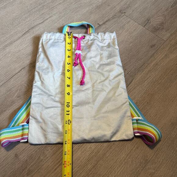 Iridescent Drawstring Bag Backpack with Rainbow Canvas Adjustable Straps - Picture 9 of 12